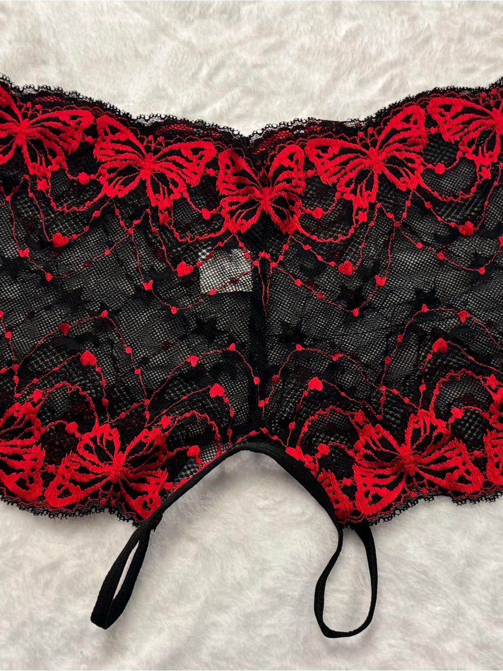 Black Lace Panty with Red Butterfly Embroidery